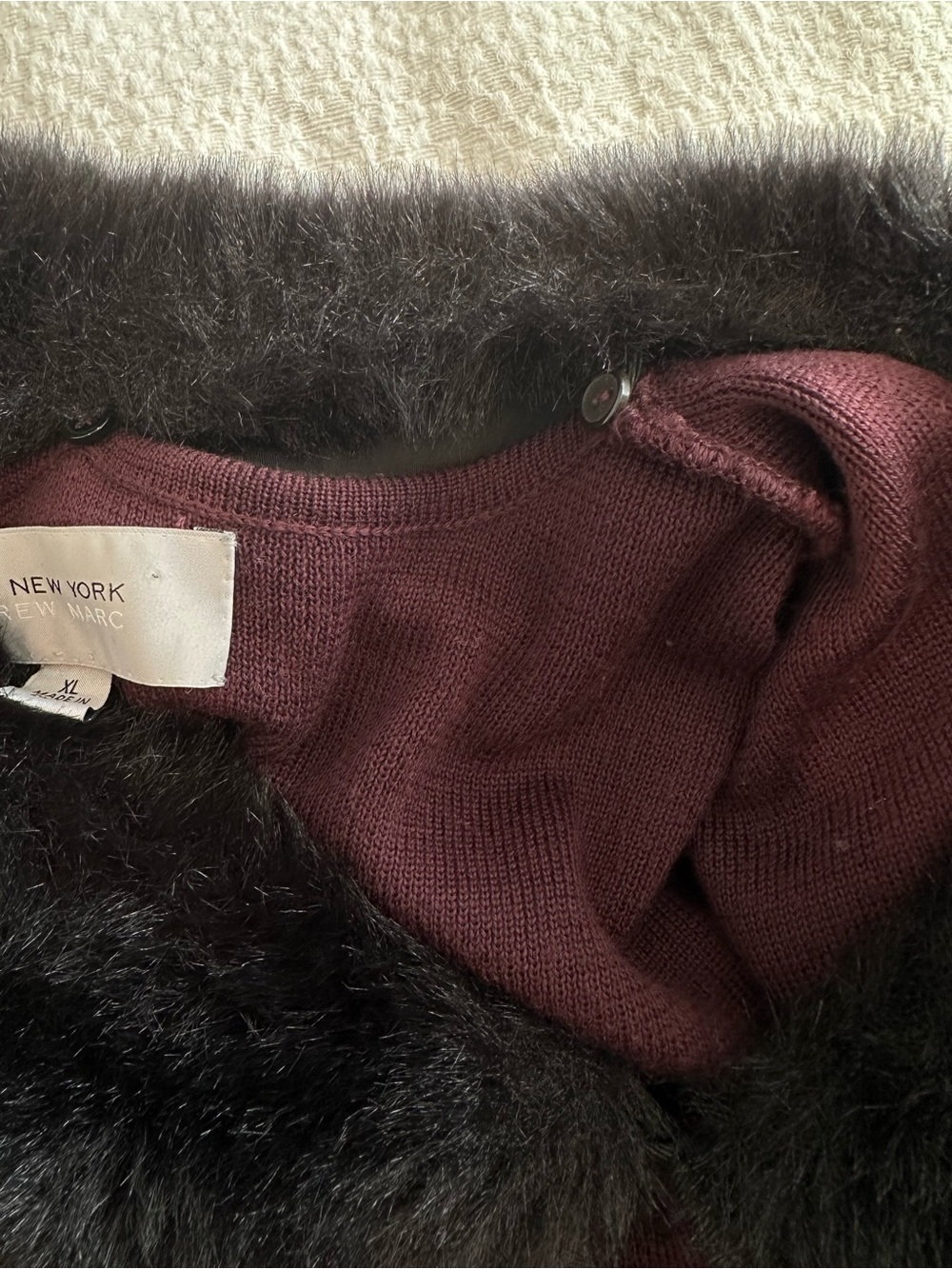 Marc New York Plush Faux-Fur Collar Button-Front Sweater Cardigan - Burgundy - Picture 10 of 12